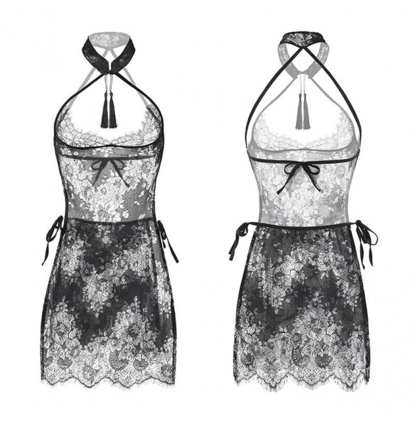 FEE ET MOI - Vintage Sheer Lace Tassels Cheongsam (Black) FEE ET MOI - Vintage Sheer Lace Tassels Cheongsam (Black)